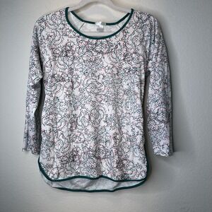 LAKE Women's Pajama‎ 3/4 Sleeve Top Pima Cotton Size XS Christmas Holiday Top